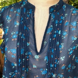 FREE HUG Sheer blue floral top- size M women